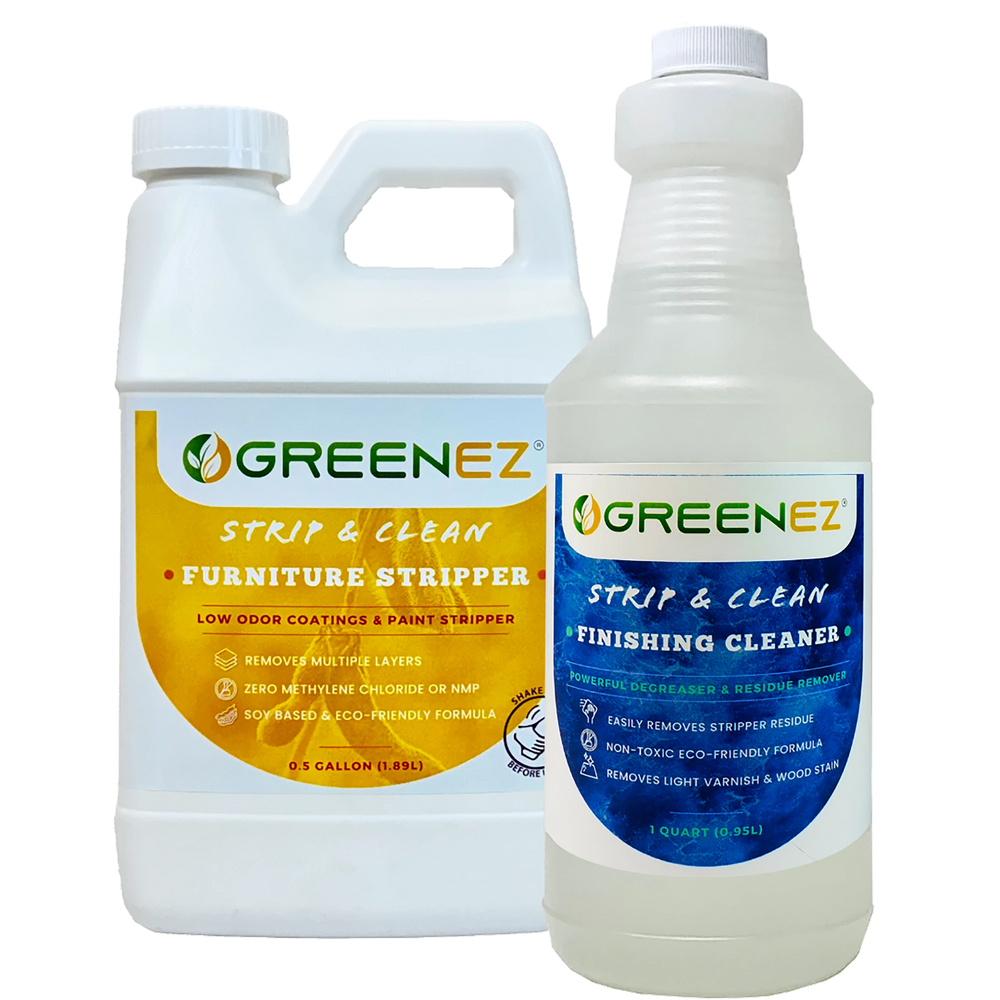 GreenEZ Strip and Clean Furniture Stripper Kit with half gallon soy based Furniture Stripper and one quart Finishing Cleaner