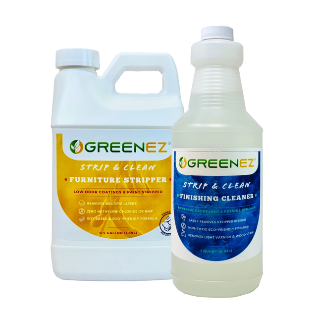 GreenEZ Strip and Clean Furniture Stripper Kit with half gallon soy based Furniture Stripper and one quart Finishing Cleaner