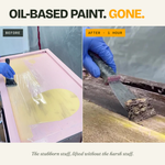 Before and after of oil based paint stripped from painted furniture in one hour with GreenEZ Furniture Stripper