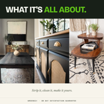 Refinished furniture pieces after using the GreenEZ Furniture Stripper Kit, backed by a 30 day satisfaction guarantee