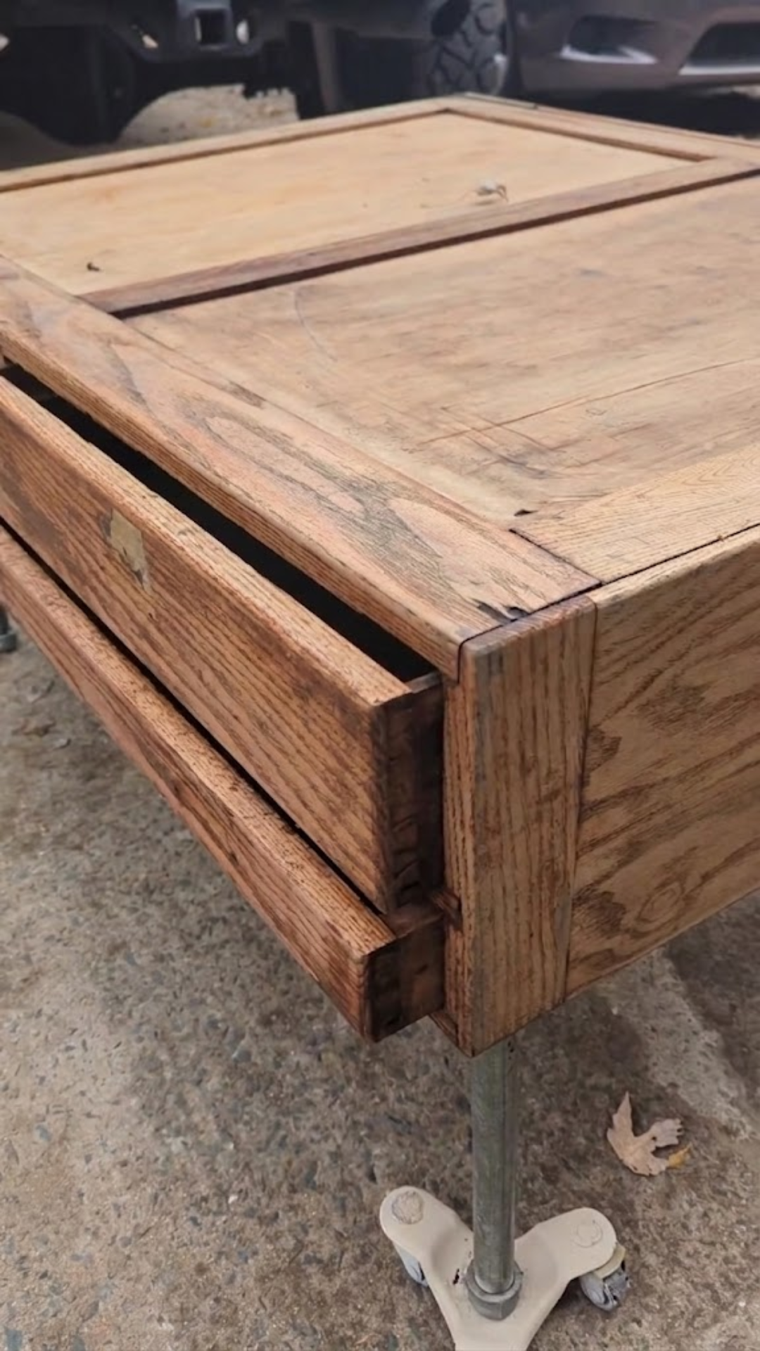 The same oak dresser stripped bare